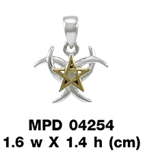 Triple Moon Pentagram Sterling Silver with 14K Gold Accent Pendant MPD4254