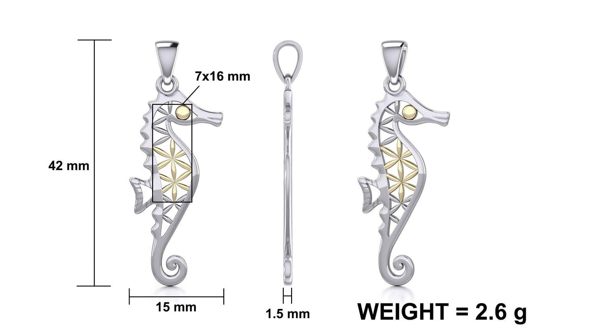 Silver and Gold Flower of Life Seahorse Pendant MPD5299