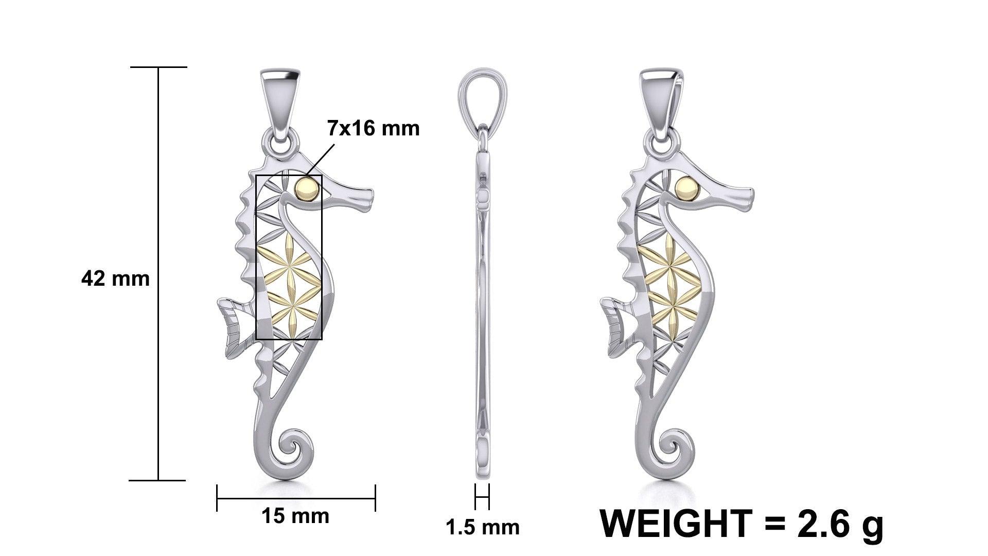 Silver and Gold Flower of Life Seahorse Pendant MPD5299