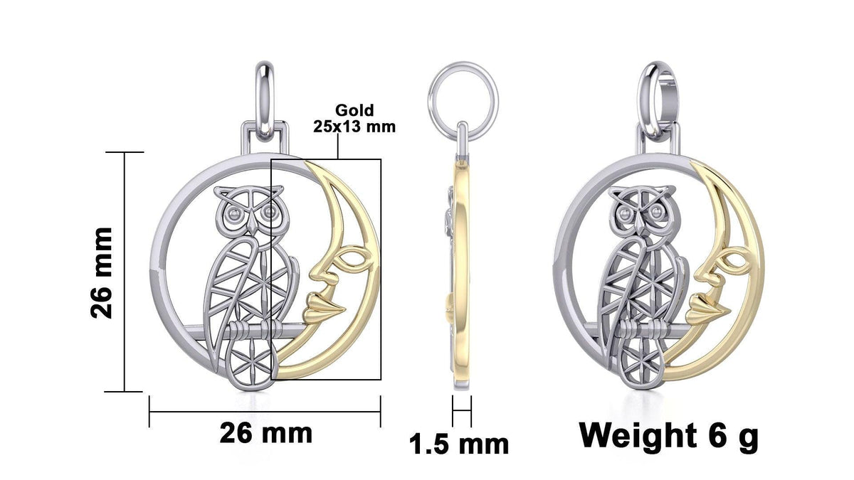 Silver Flower of Life Owl on The Golden Moon Pendant MPD5300