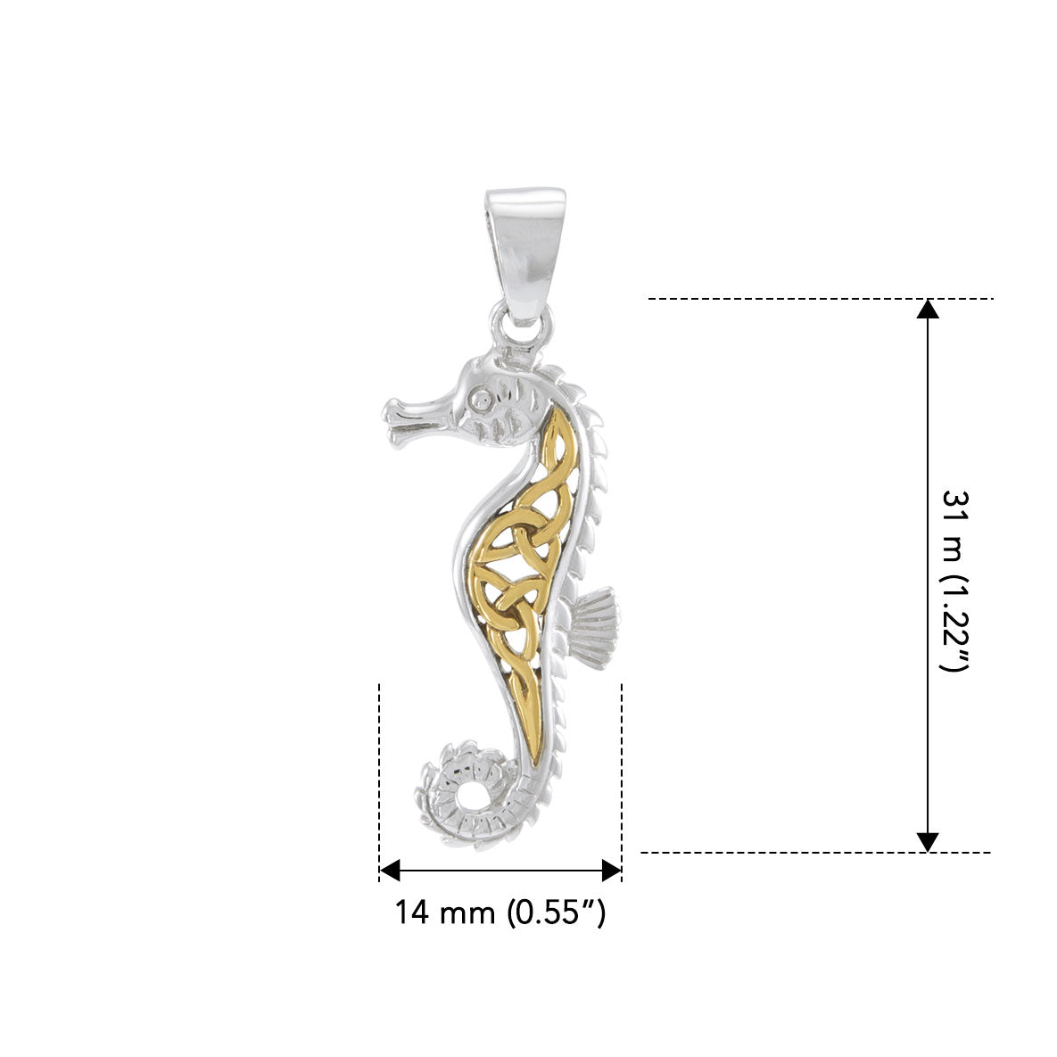 Celtic Seahorse Sterling Silver with Gold Accent Pendant MPD055