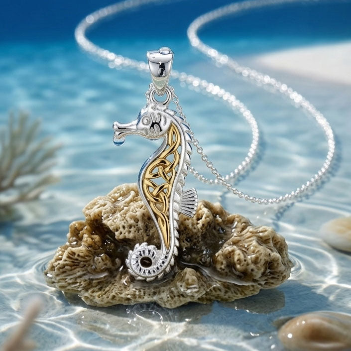 Celtic Seahorse Sterling Silver with Gold Accent Pendant MPD055