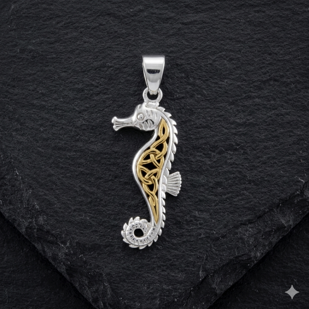 Celtic Seahorse Sterling Silver with Gold Accent Pendant MPD055