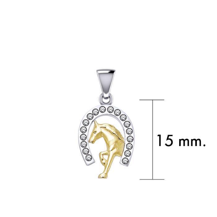 Horseshoe and Running Horse with Gems Silver and Gold Pendant MPD5761