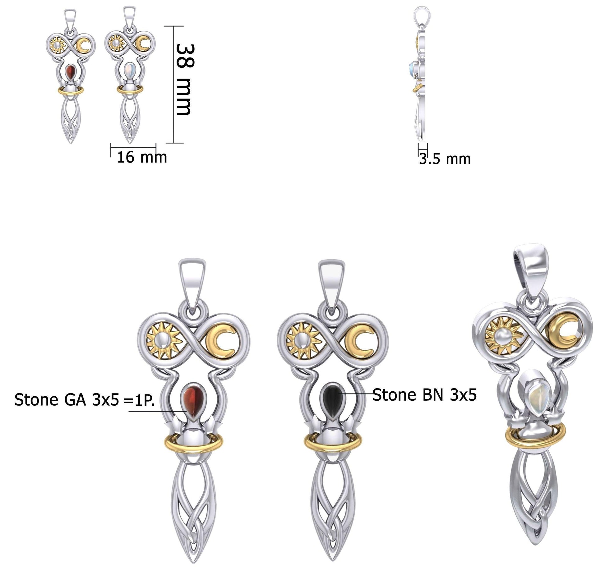 Celtic Goddess of Infinite Universe Silver and Gold Pendant MPD5931