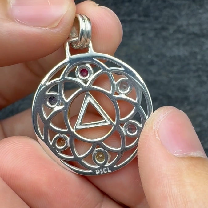 Flower of Life with AA Symbol Sterling Silver with 14K Gold Vermeil Accent Pendant MPD6378