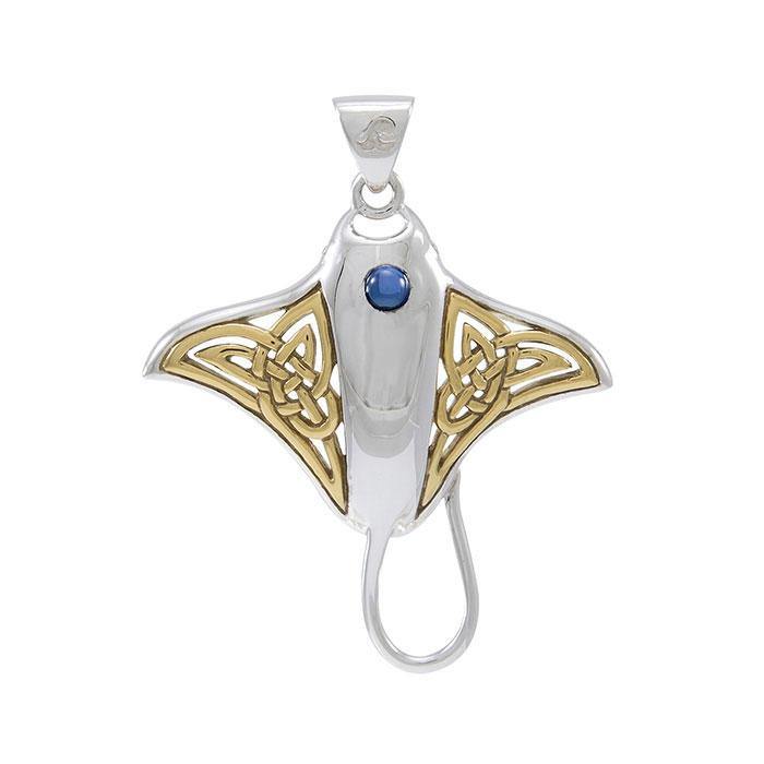 Celtic Manta Ray Sterling Silver and Vermeil Gold Accent Pendant MPD072 - Jewelry