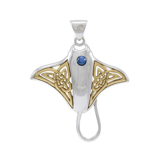 Celtic Manta Ray Sterling Silver and Vermeil Gold Accent Pendant MPD072 - Jewelry