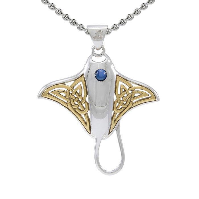 Celtic Manta Ray Sterling Silver and Vermeil Gold Accent Pendant MPD072 - Jewelry