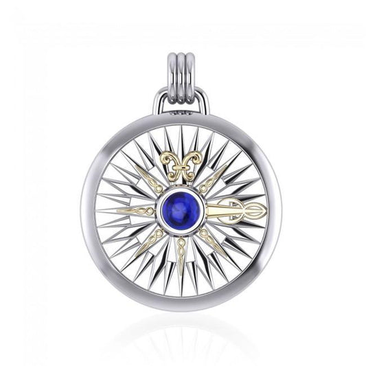 Guided by the Celtic Fleur de Lis Compass ~ Sterling Silver Pendant Jewelry with 14kt gold accent and gemstones MPD075