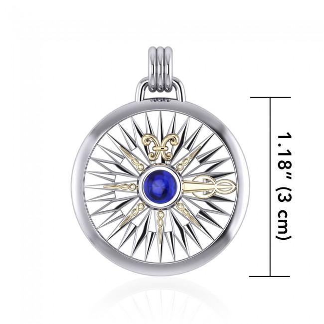 Guided by the Celtic Fleur de Lis Compass ~ Sterling Silver Pendant Jewelry with 14kt gold accent and gemstones MPD075