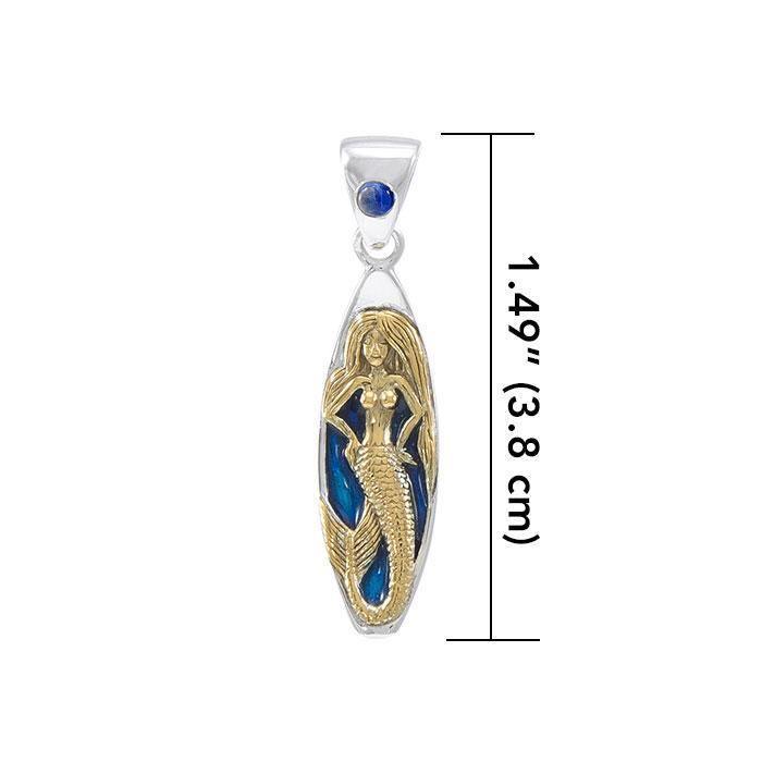 Mermaid Surfboard Gold Accent Sterling Silver Pendant MPD077