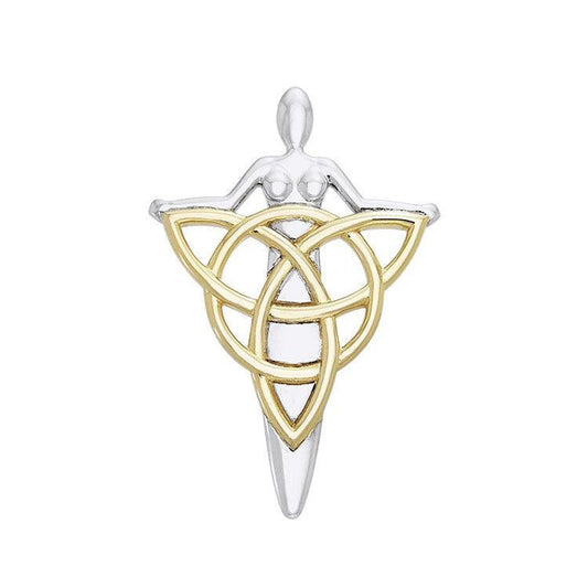 Celtic Danu Goddess Triquetra Silver with Gold Accent Pendant MPD1203