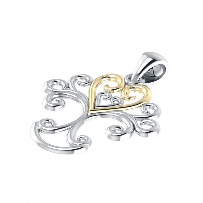 Heartfelt Tree of Life ~ 14k Gold accent and Sterling Silver Jewelry Pendant MPD1220