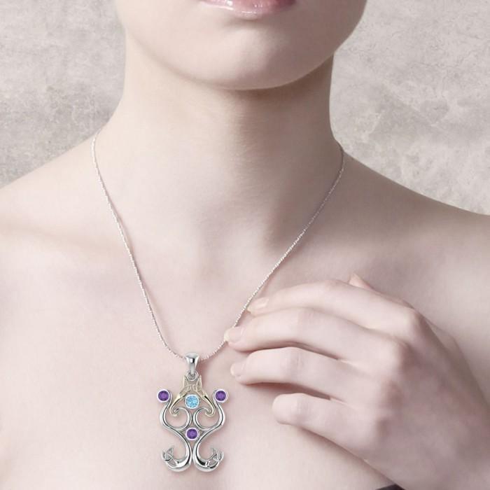 An endless life’s motif ~ Sterling Silver Celtic Triquetra Pendant with 14k Gold Accent and Gemstone MPD1274