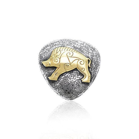 Celtic Boar Silver and Gold Accent Pendant MPD1725