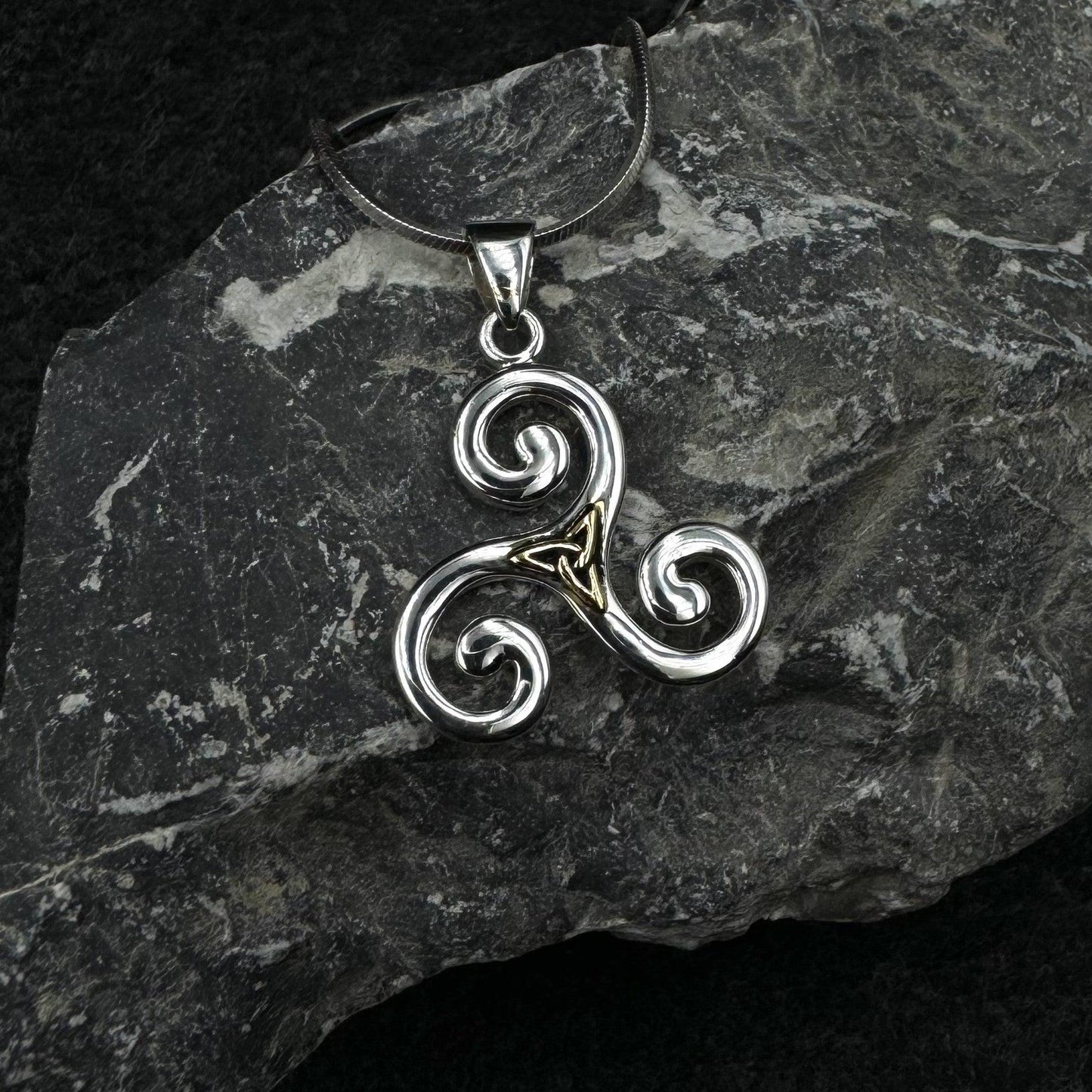 Streamlined artistic representation ~ Celtic Triquetra Sterling Silver 18K Gold Accent Pendant MPD1817
