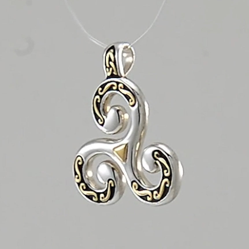 Celtic Triskele Silver and 18K Gold Accent Pendant MPD1818