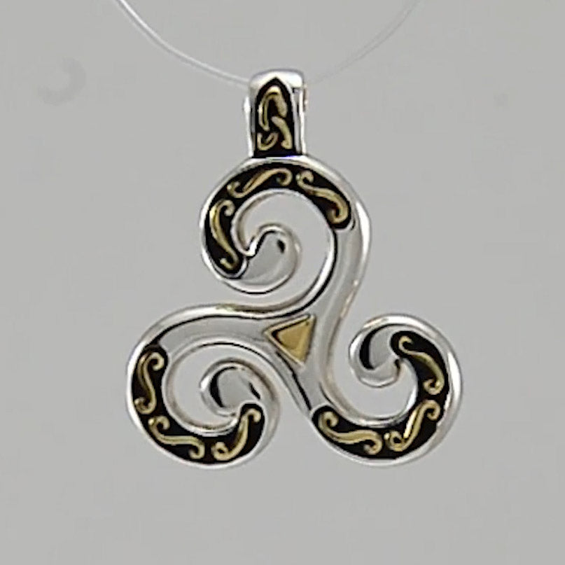 Celtic Triskele Silver and 18K Gold Accent Pendant MPD1818