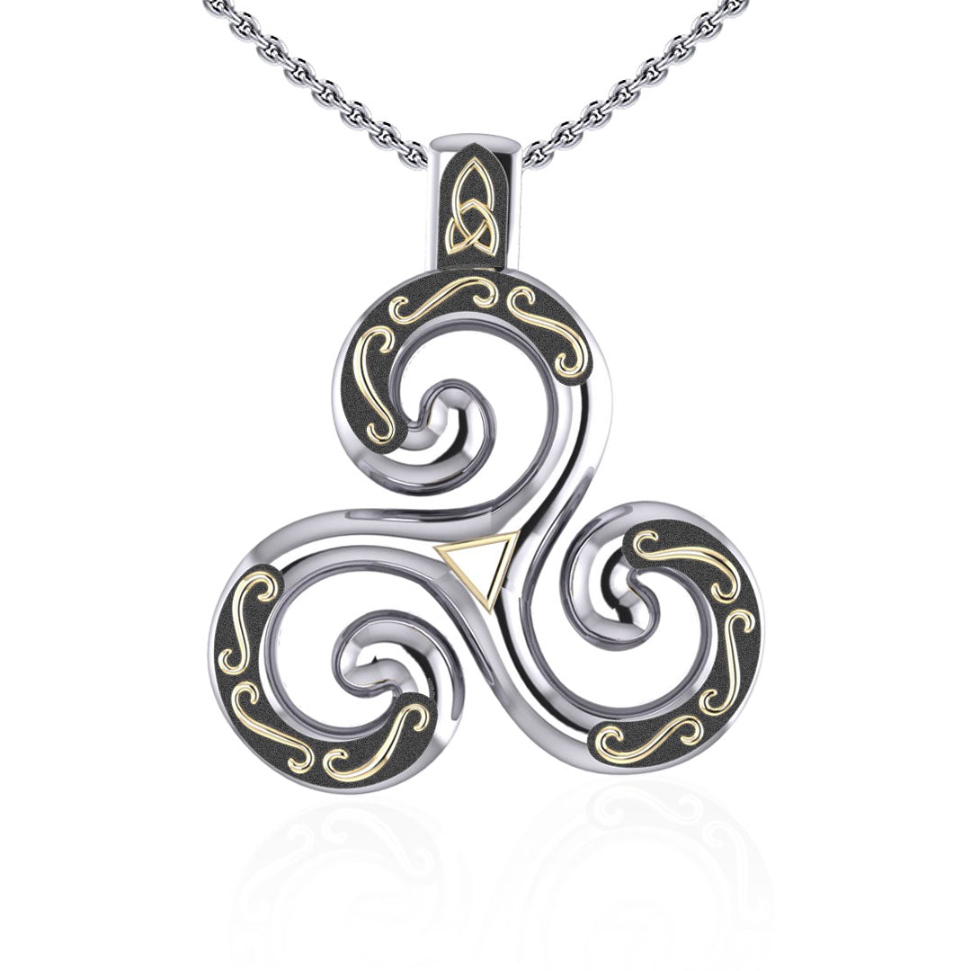Celtic Triskele Silver and 18K Gold Accent Pendant MPD1818
