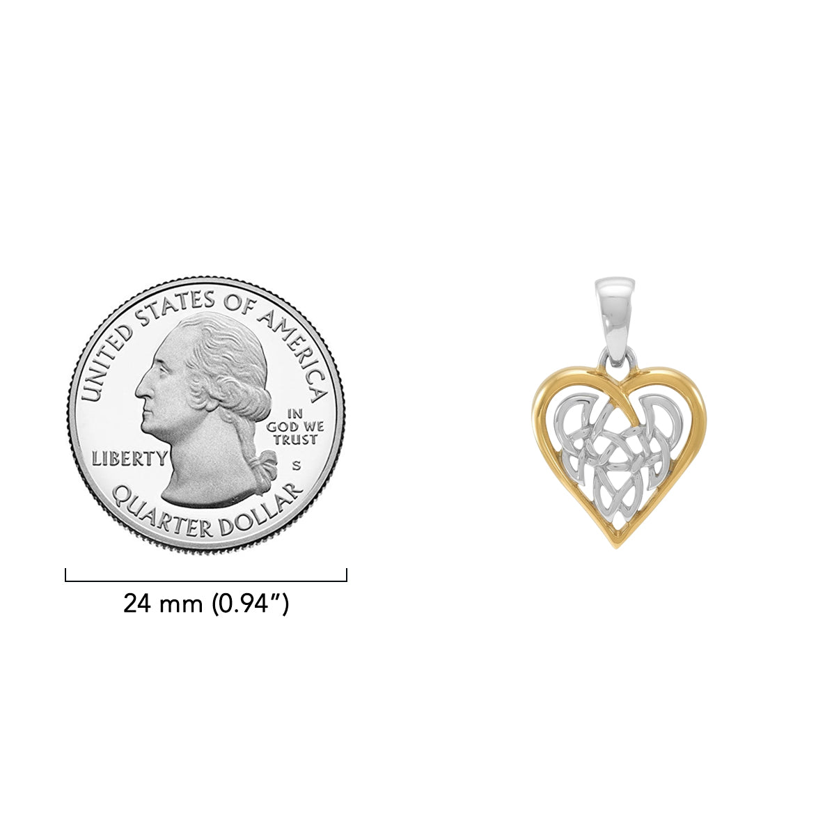 Celtic Knot Heart Silver and 18K Gold Accent Pendant MPD2332*