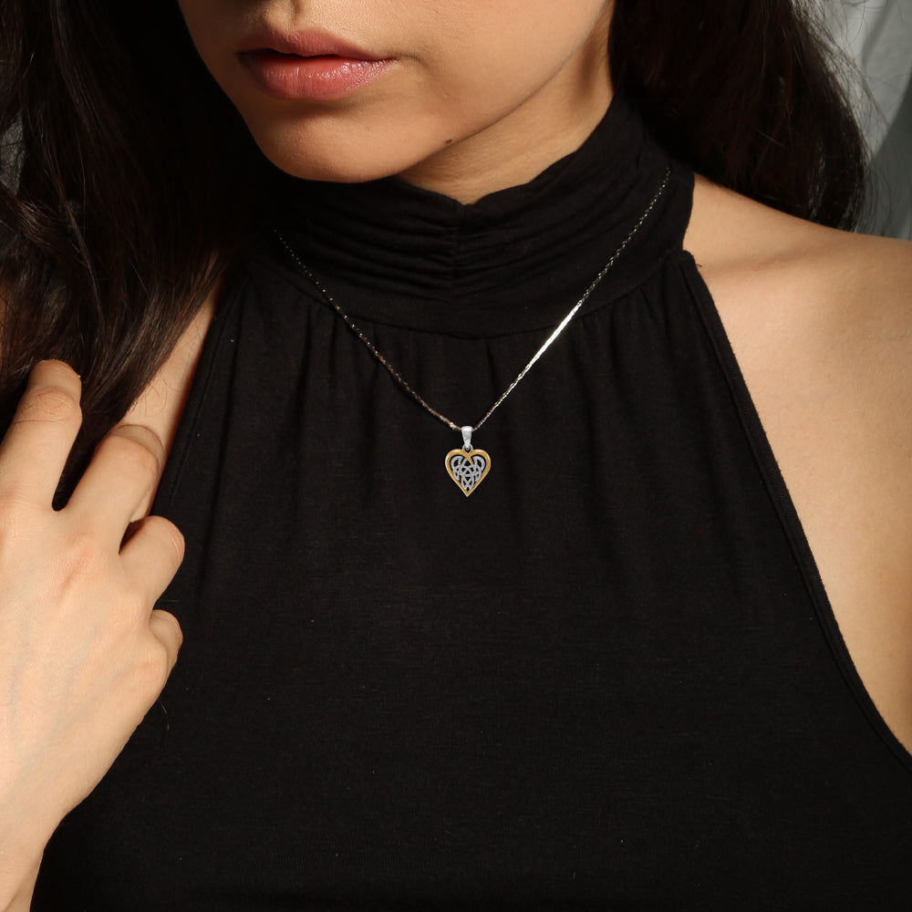 Celtic Knot Heart Silver and 18K Gold Accent Pendant MPD2332*
