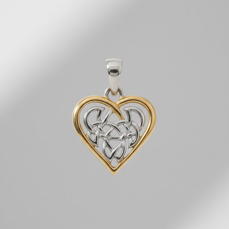 Celtic Knot Heart Silver and 18K Gold Accent Pendant MPD2332*