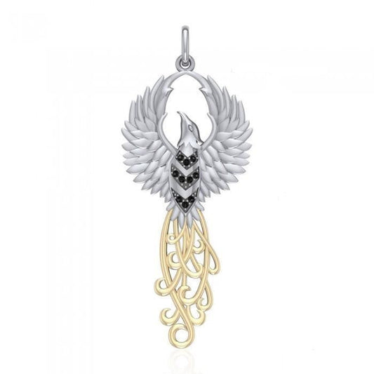The Rise of the Mystical Fire Bird Sterling Silver and 14K Gold Accent Pendant MPD2915