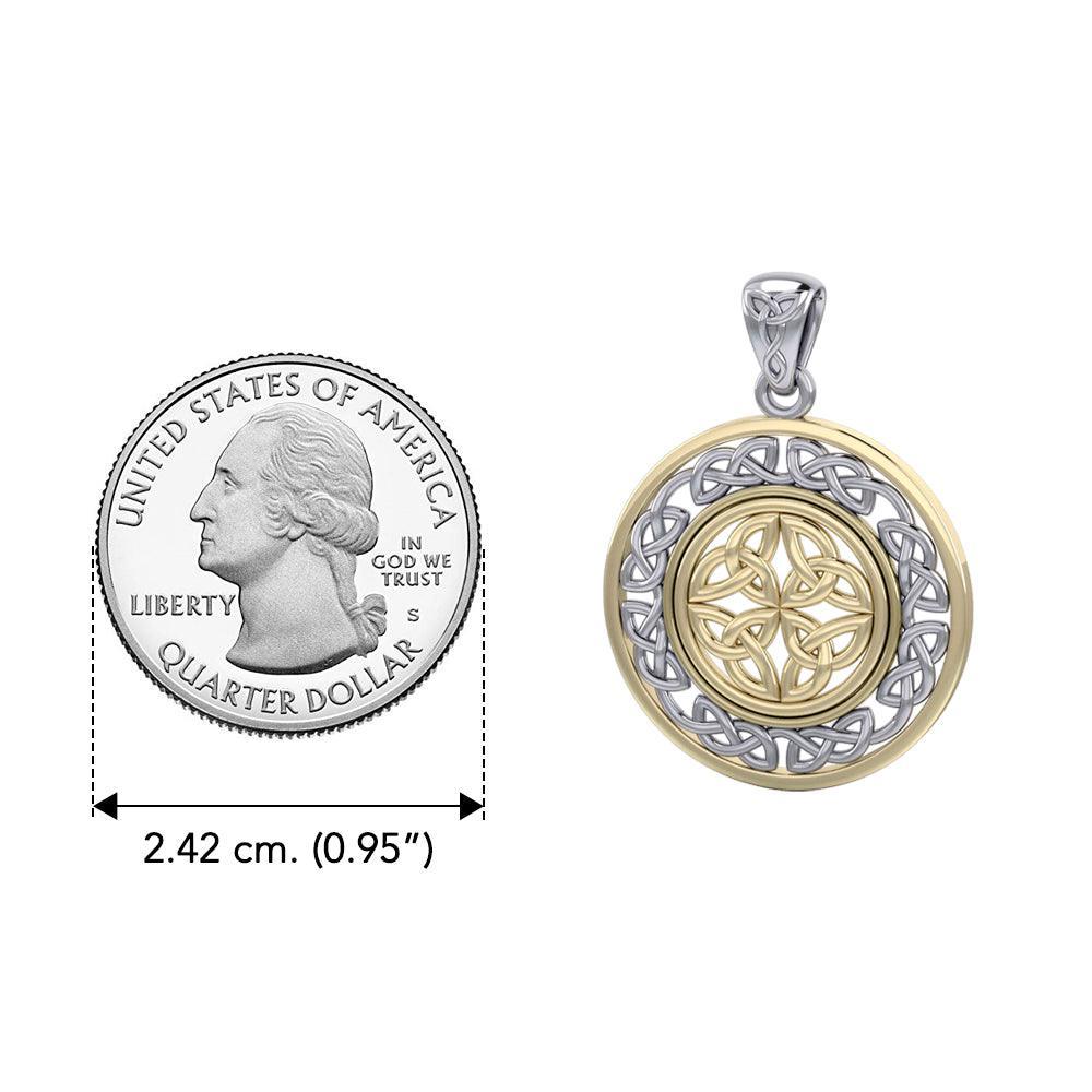 When gold shines through eternity ~ Celtic Knotwork Sterling Silver with 14K Gold Accent Pendant MPD3035