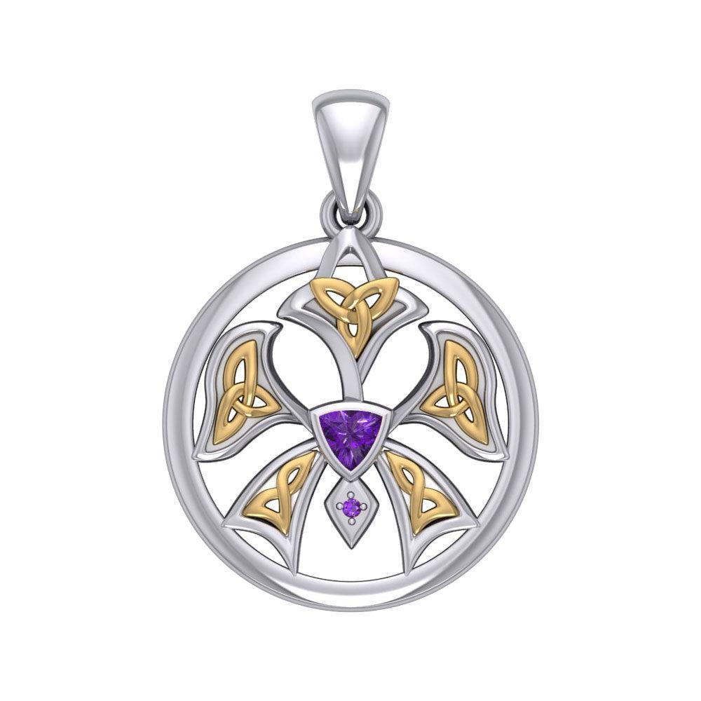 Abstract Orchid Silver and Gold Accents Pendant MPD3526