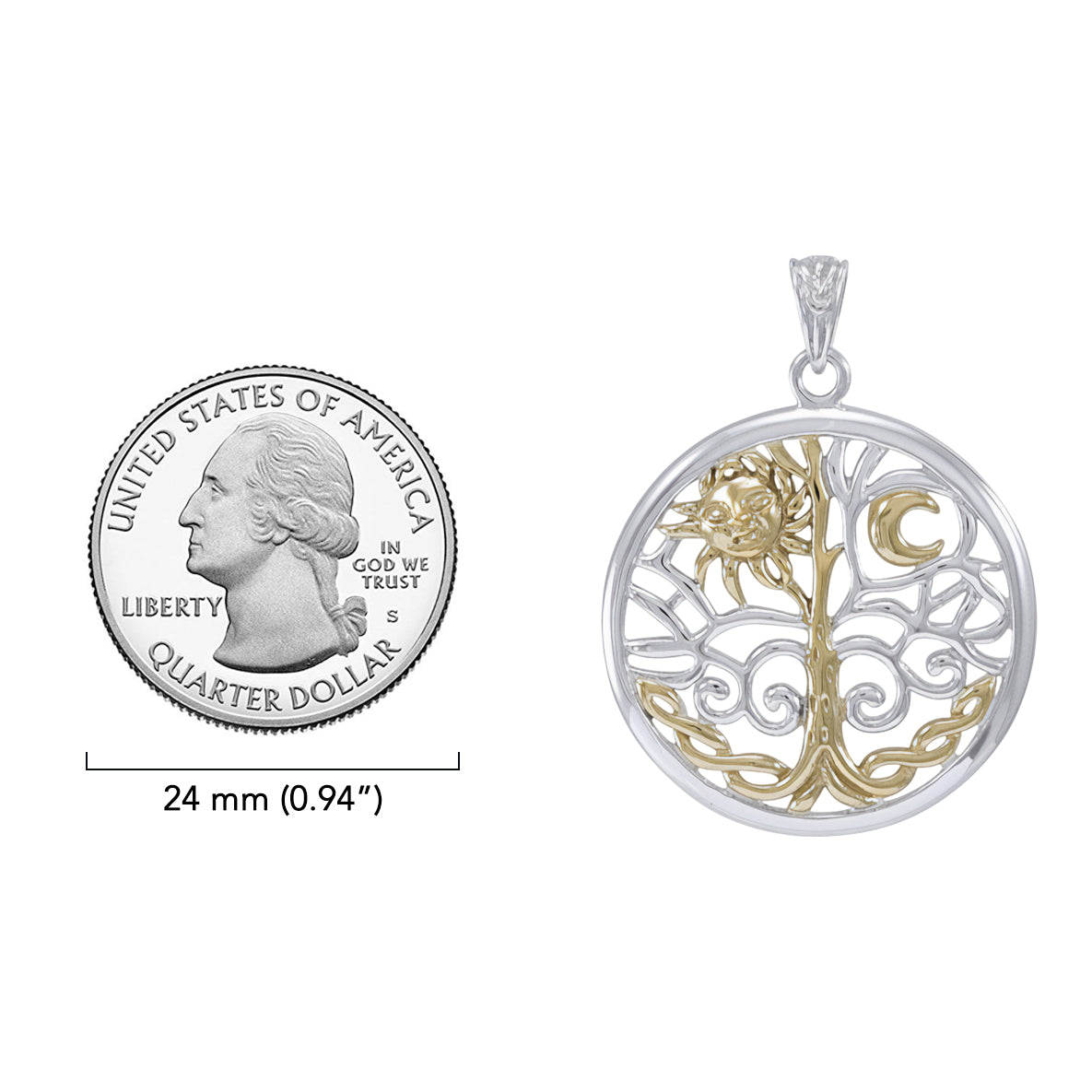 The Tree of Life in its Never-ending journey Sterling Silver with 14K Gold Accent Pendant MPD3543*