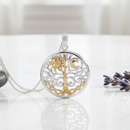 The Tree of Life in its Never-ending journey Sterling Silver with 14K Gold Accent Pendant MPD3543*