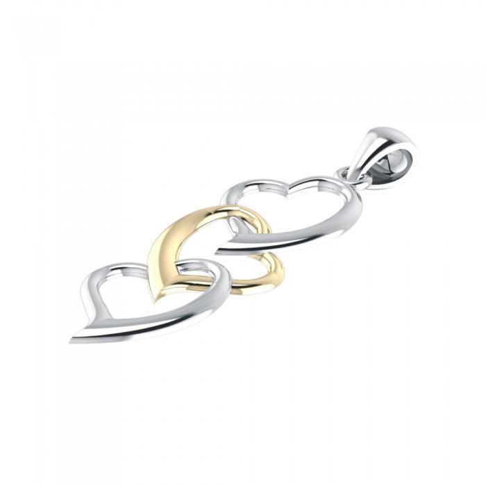 3 Hearts Together Silver and Gold Accents Pendant MPD3602