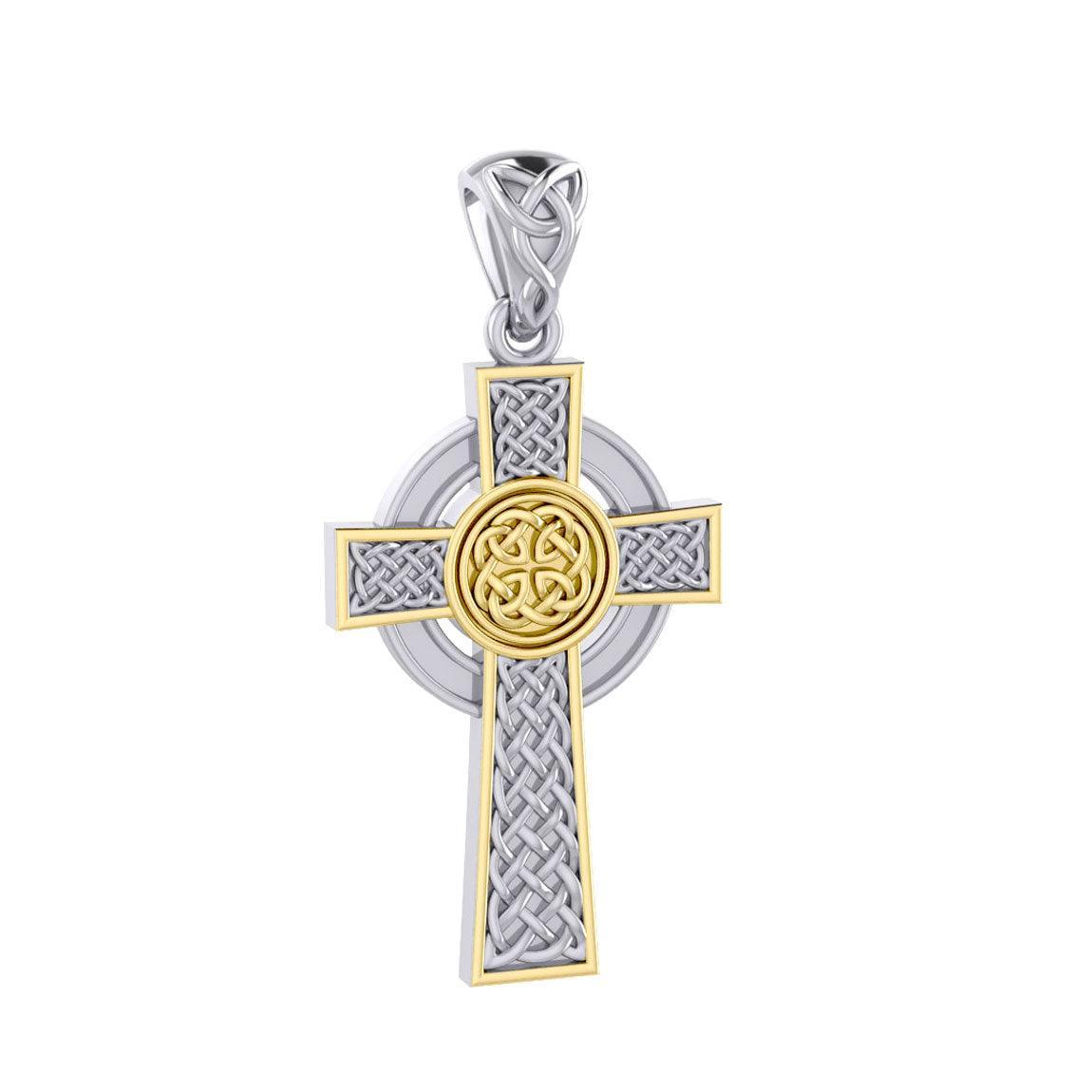 Large Reversible Celtic Cross Sterling Silver with Gold Accent Pendant MPD3726 - Wholesale Jewelry
