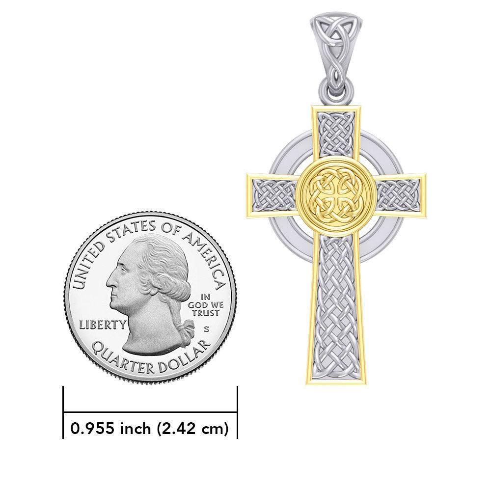 Large Reversible Celtic Cross Sterling Silver with Gold Accent Pendant MPD3726 - Wholesale Jewelry
