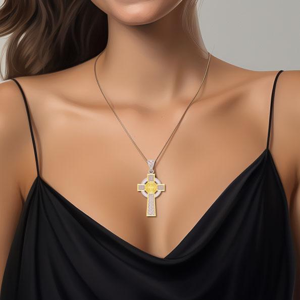 Large Reversible Celtic Cross Sterling Silver with Gold Accent Pendant MPD3726 - Wholesale Jewelry