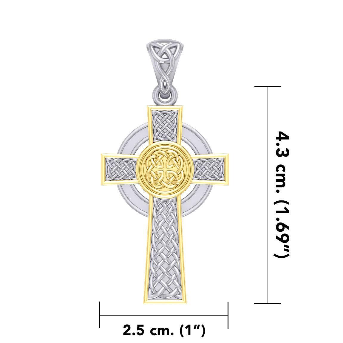 Large Reversible Celtic Cross Sterling Silver with Gold Accent Pendant MPD3726 - Wholesale Jewelry