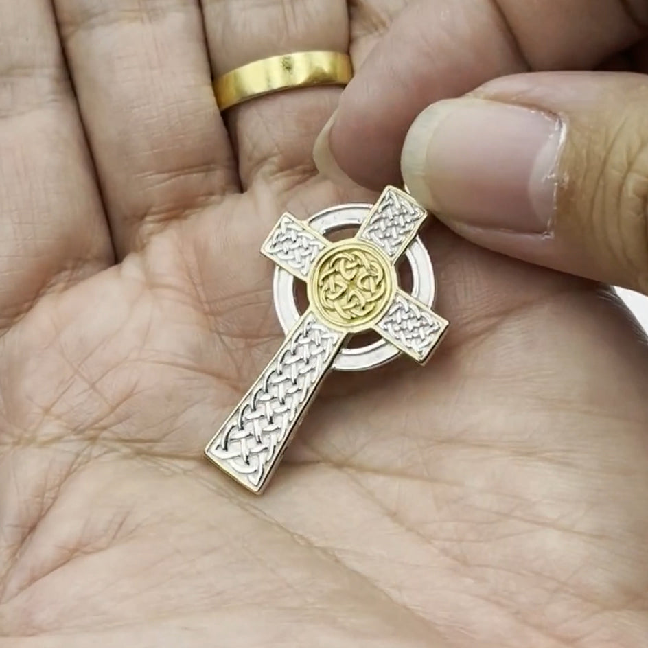 Large Reversible Celtic Cross Sterling Silver with 14K Gold Accent Pendant MPD3726