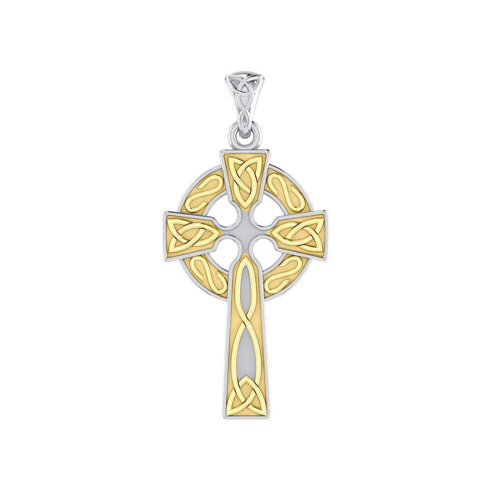 Celtic Cross Sterling Silver with Gold Accent Pendant MPD3826 - Wholesale Jewelry