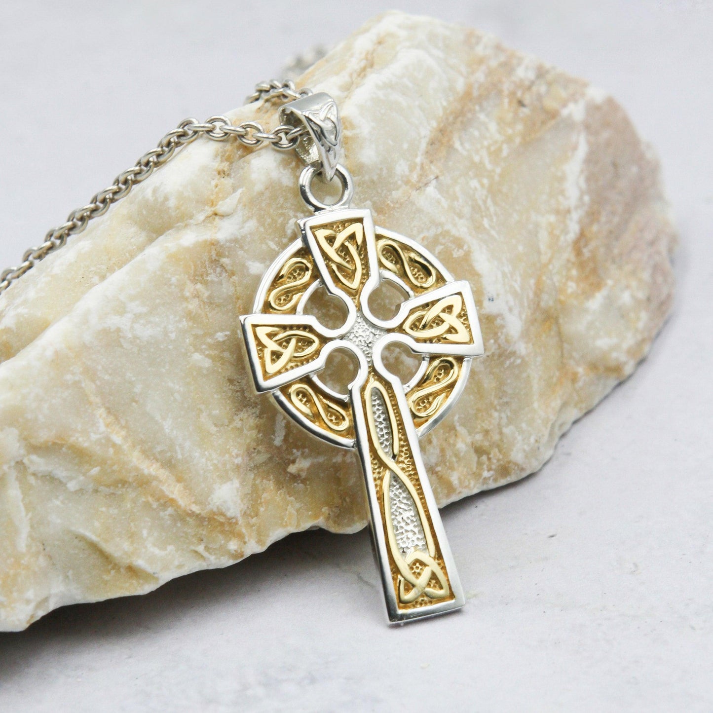 Celtic Cross Sterling Silver with Gold Accent Pendant MPD3826 - Wholesale Jewelry