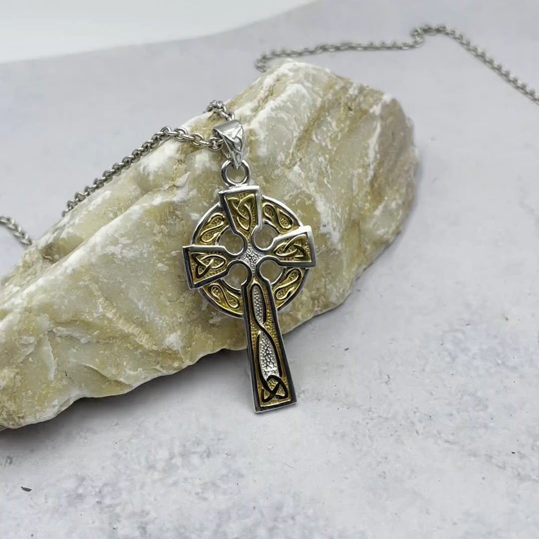 Celtic Cross Sterling Silver with 14K Gold Accent  Pendant MPD3826