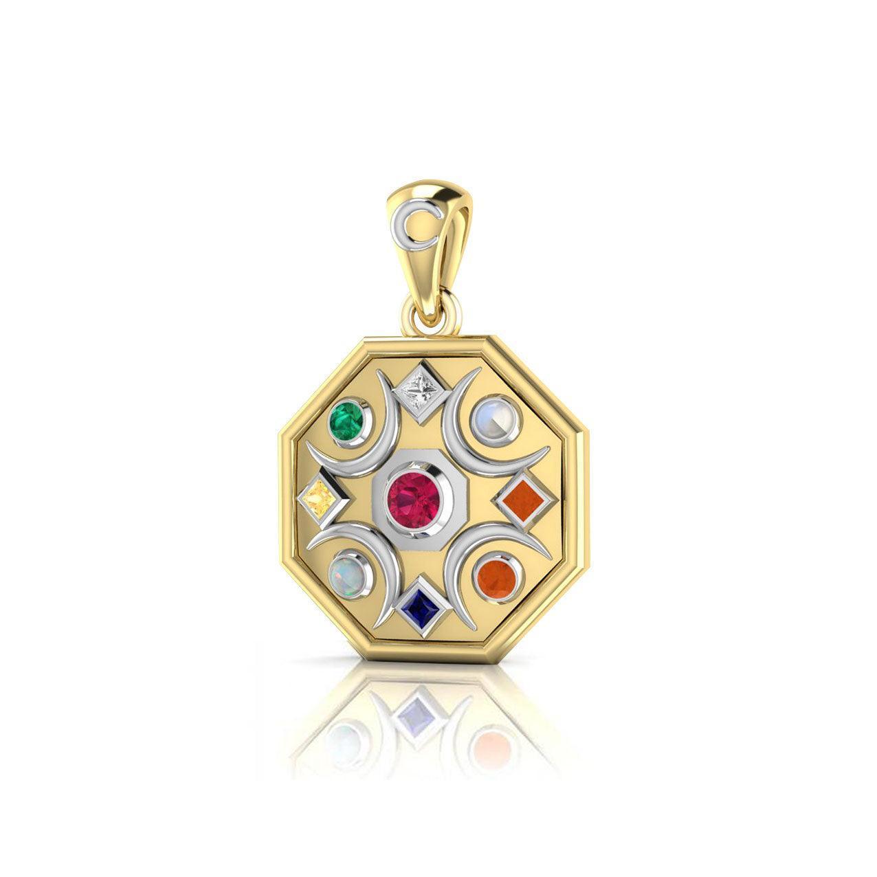 Chandra Moon Silver and Gold Accent with Gemstone Pendant MPD3845 - Wholesale Jewelry