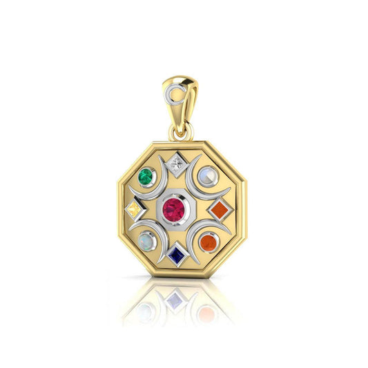 Chandra Moon Silver and Gold Accent with Gemstone Pendant MPD3845 - Wholesale Jewelry