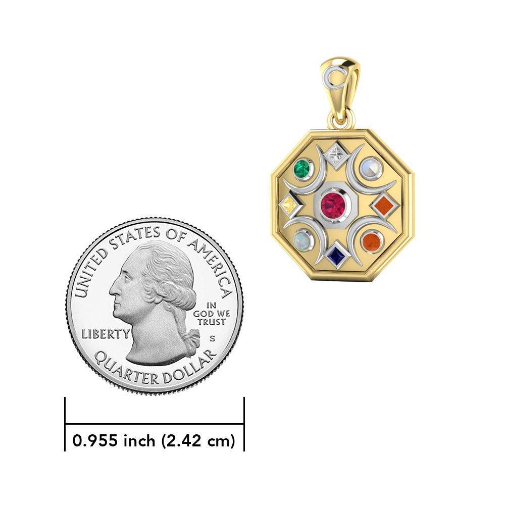 Chandra Moon Silver and Gold Accent with Gemstone Pendant MPD3845 - Wholesale Jewelry