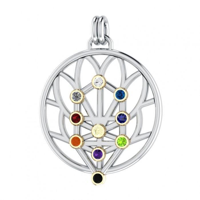 Tree of life Pendant with beautiful exotic Kabbalah Chakra Gemstone MPD3892