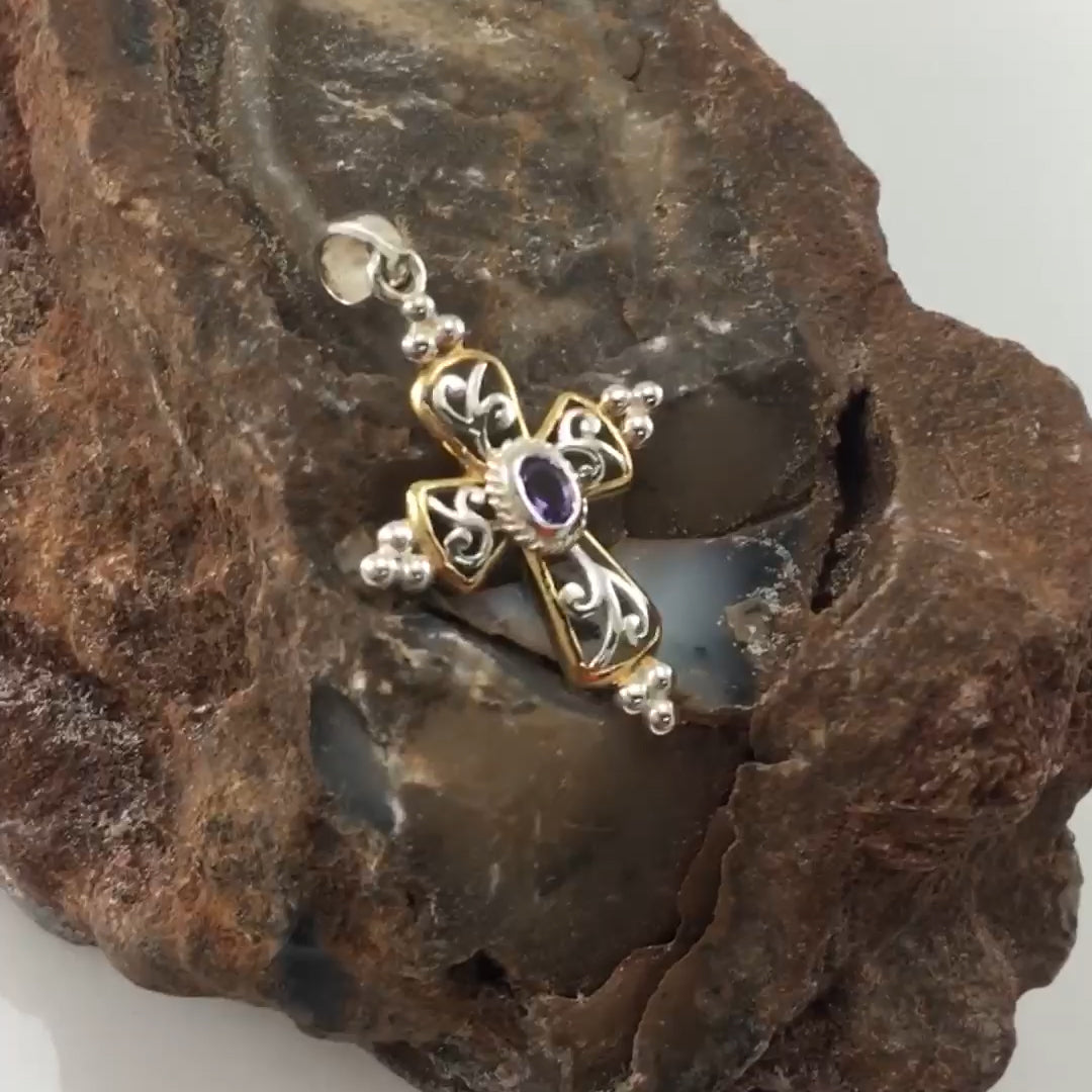 Victorian Cross Silver and 18K Gold Accent Pendant MPD3956