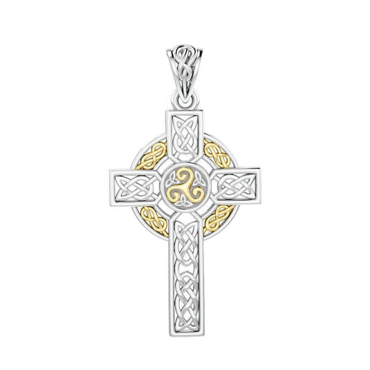 Celtic Cross Sterling Silver with Gold Accent Pendant MPD3969 - Wholesale Jewelry