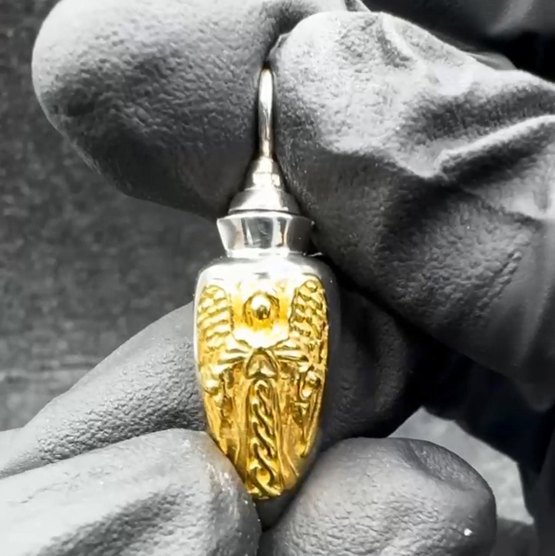 Archangel Uriel Silver and 14K Gold Accent Vial Pendant MPD4068