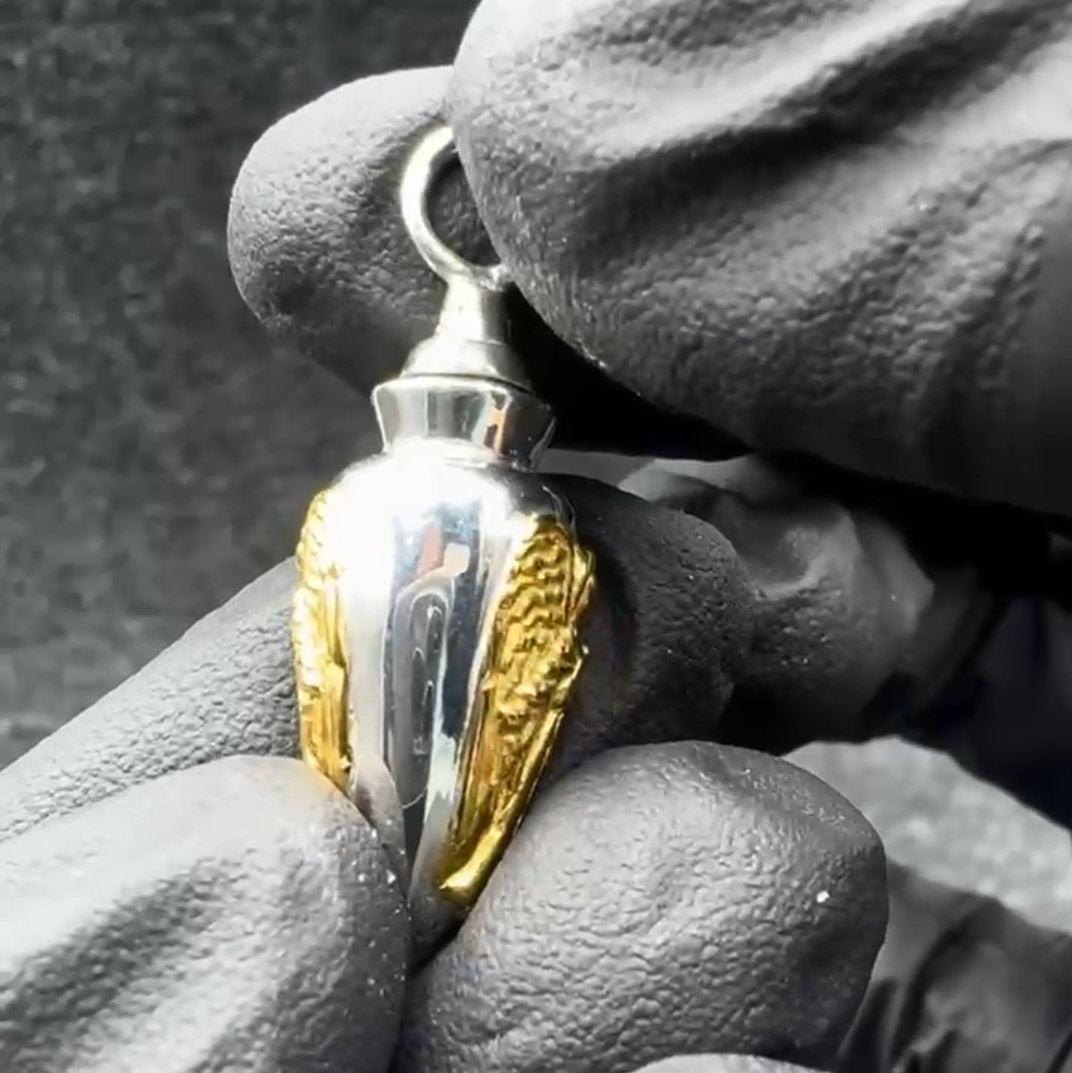 Archangel Uriel Silver and 14K Gold Accent Vial Pendant MPD4068