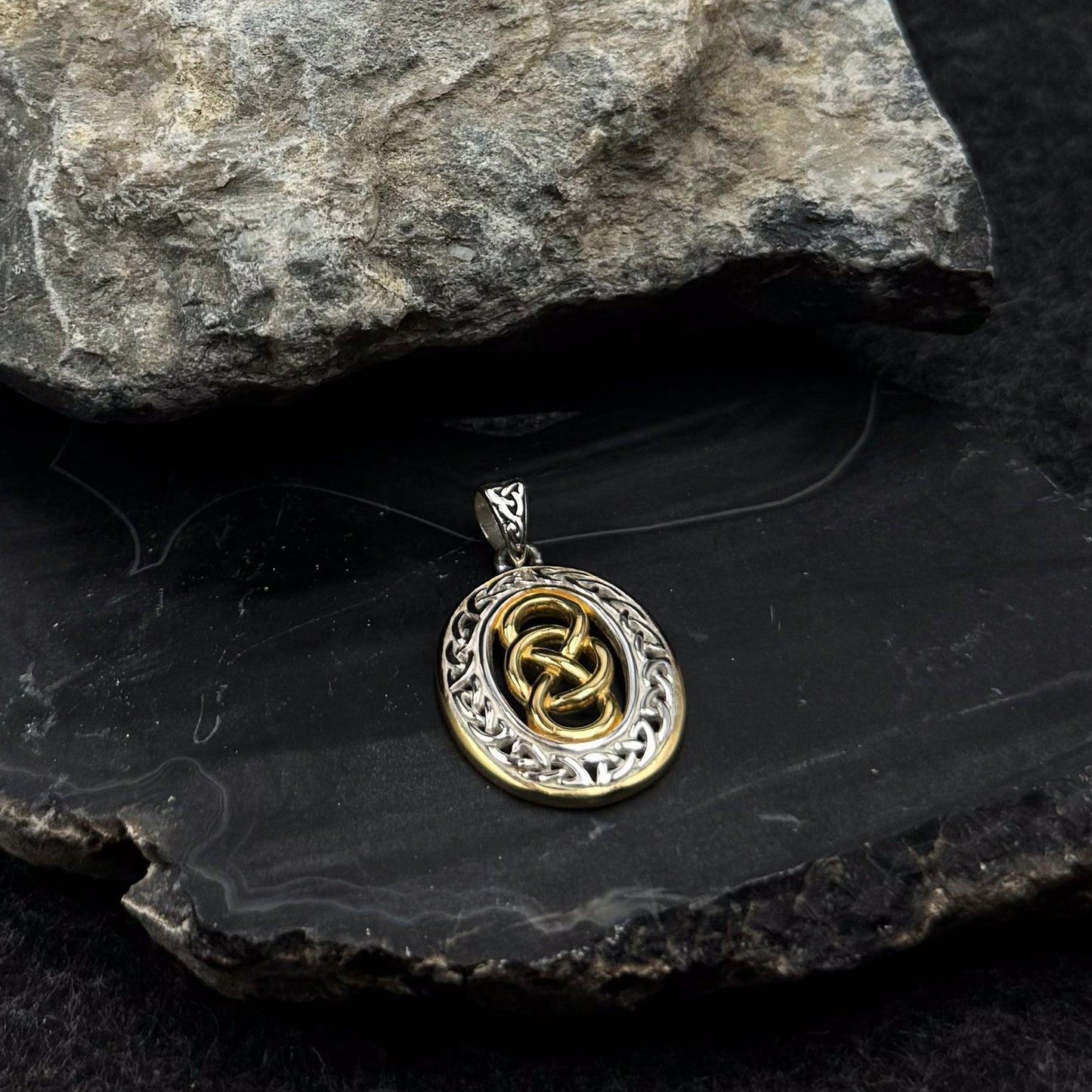 Celtic Knotwork Sterling Silver with 14K Gold accent Pendant MPD4133 - peterstone.dropshipping